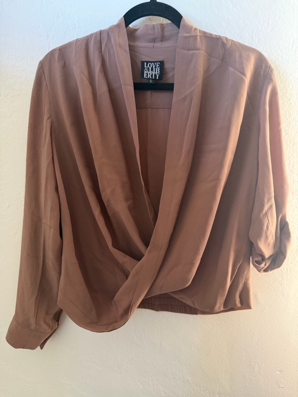 Love & Liberty 100% Silk Wrap Blouse Small Cropped Boho - Picture 11 of 11